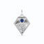 A gold kite shaped birth flower charm with birth stones bezel set above. Made with solid gold and jump ring bail.