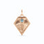 A gold kite shaped birth flower charm with birth stones bezel set above. Made with solid gold and jump ring bail.