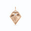 A gold kite shaped birth flower charm with birth stones bezel set above. Made with solid gold and jump ring bail.