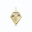 A gold kite shaped birth flower charm with birth stones bezel set above. Made with solid gold and jump ring bail.