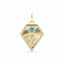 A gold kite shaped birth flower charm with birth stones bezel set above. Made with solid gold and jump ring bail.