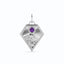 A gold kite shaped birth flower charm with birth stones bezel set above. Made with solid gold and jump ring bail.