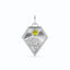 A gold kite shaped birth flower charm with birth stones bezel set above. Made with solid gold and jump ring bail.