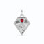 A gold kite shaped birth flower charm with birth stones bezel set above. Made with solid gold and jump ring bail.