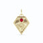 A gold kite shaped birth flower charm with birth stones bezel set above. Made with solid gold and jump ring bail.