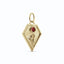 A gold kite shaped birth flower charm with birth stones bezel set above. Made with solid gold and jump ring bail.