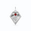 A gold kite shaped birth flower charm with birth stones bezel set above. Made with solid gold and jump ring bail.