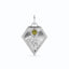 A gold kite shaped birth flower charm with birth stones bezel set above. Made with solid gold and jump ring bail.