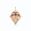 A gold kite shaped birth flower charm with birth stones bezel set above. Made with solid gold and jump ring bail.