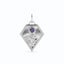 A gold kite shaped birth flower charm with birth stones bezel set above. Made with solid gold and jump ring bail.