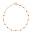 A dainty chain bracelet with beaded color enamel stations. Made with adjustment links.