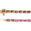 Gold bracelet with pink gemstones on a white background
