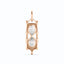 A hourglass pendant with two pear diamonds and decorated pillars. Bezel set in solid gold.