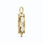 A hourglass pendant with two pear diamonds and decorated pillars. Bezel set in solid gold.