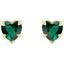 Heart-shaped green gemstone earrings with gold accents on a white background