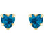 Heart-shaped blue gemstone earrings with gold setting on a white background