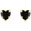 Heart-shaped black gemstone earrings with gold accents on a white background