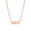 A gothic font name plate necklace with accent diamond and paperclip chain. 1mm thick plate.