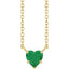 Gold necklace with a heart-shaped green gemstone on a white background