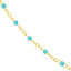 Product picture of an enamel beaded station chain. This chain has a color beaded element spaced with gold cable links. Showing turquoise color close up.