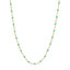 Product picture of an enamel beaded station chain. This chain has a color beaded element spaced with gold cable links. Showing turquoise color.