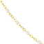 Product picture of an enamel beaded station chain. This chain has a color beaded element spaced with gold cable links. White close up