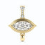 A product picture of a marquise diamond eye pendant. This pendant is made of solid gold, bezel set with two layers with ray pattern on the inner most layer. This pendant also has a four diamond bail and a gold tear drop.