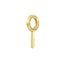 A solid gold push lock connector that is shaped like a key. With the lock positioned at the top ring part of the key with pave diamond set around the ring.
