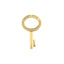 A solid gold push lock connector that is shaped like a key. With the lock positioned at the top ring part of the key with pave diamond set around the ring.