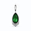 Solid gold green pear shaped tsavorite gemstone pendant with three baguette diamonds set at the bottom.