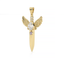Gold pendant with wings and gemstones on a white background
