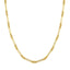 A gold trombone link chain with elongated oval links and three round links alternated finished with a lobster clasp.