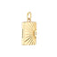 A gold book locket with a diamond on the right hand center at the opening. Finished with ray designs and jump ring bail.
