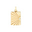 A gold book locket with a diamond on the right hand center at the opening. Finished with ray designs and jump ring bail.
