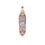 A gold pendant with a moonstone center and crescent on both sides to mimic the phases of the moon. Made with stars and blue palette colored gemstones.