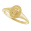 An oval signet ring with a three dimensional skull set on its surface. This ring has a vintage vibe.