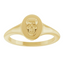 An oval signet ring with a three dimensional skull set on its surface. This ring has a vintage vibe.