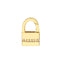 A gold padlock connector that has a spring push closure at the top. The design has a row of diamonds across the front. Works like a clasp and looks like a padlock.