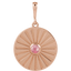 A round coin pendant with a round natural colored gemstone and a starburst ray design.