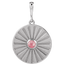 A round coin pendant with a round natural colored gemstone and a starburst ray design.
