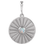 A round coin pendant with a round natural colored gemstone and a starburst ray design.