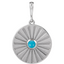 A round coin pendant with a round natural colored gemstone and a starburst ray design.