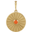A round coin pendant with a round natural colored gemstone and a starburst ray design.