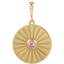 A round coin pendant with a round natural colored gemstone and a starburst ray design.