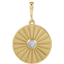 A round coin pendant with a round natural colored gemstone and a starburst ray design.