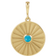 A round coin pendant with a round natural colored gemstone and a starburst ray design.