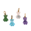 A hand carved teddy bear charm, carved in different gemstones such as rose quartz, green amethyst, purple amethyst, and blue topaz. Finished with a round bail.