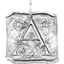 A square pendant with antique vintage wax seal press style letter fonts. This initial pendant looks like the wax seal was pressed into the gold. With a round bail.