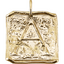 A square pendant with antique vintage wax seal press style letter fonts. This initial pendant looks like the wax seal was pressed into the gold. With a round bail.