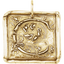 A square pendant with antique vintage wax seal press style letter fonts. This initial pendant looks like the wax seal was pressed into the gold. With a round bail.